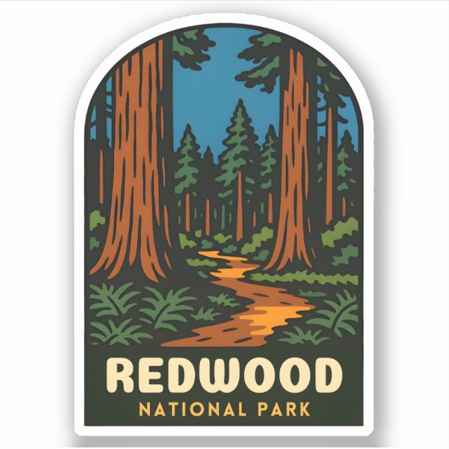 Retro Vintage Travel Redwood National Park Nature Aufkleber (Vorderseite)