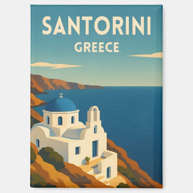 Retro Vintage Travel Santorini Greece Seaside Magnet (Vorderseite)