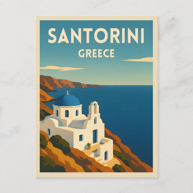 Retro Vintage Travel Santorini Griechenland Meer Postkarte (Vorderseite)