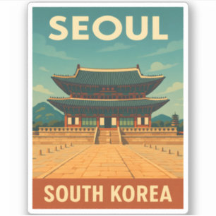 Retro Vintage Travel Seoul Korea Royal Palace Aufkleber