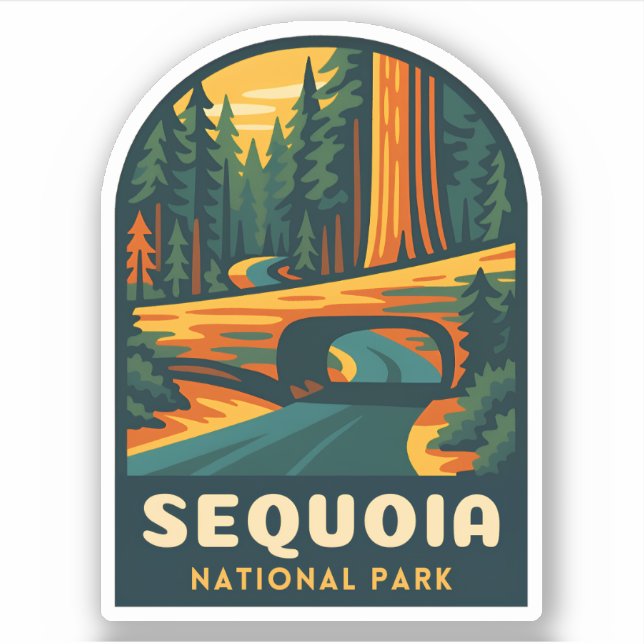 Retro Vintage Travel Sequoia Nationalpark Natursch Aufkleber (Vorderseite)