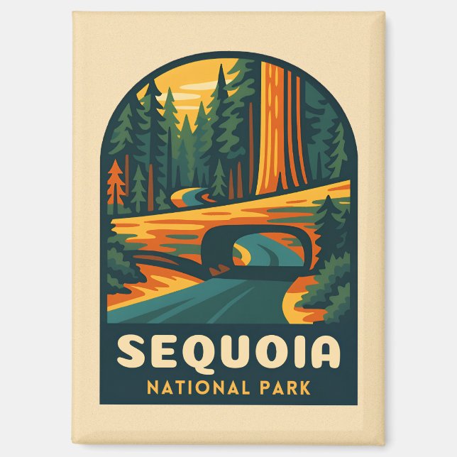 Retro Vintage Travel Sequoia Nationalpark Natursch Magnet (Vorderseite)