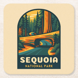 Retro Vintage Travel Sequoia Nationalpark Natursch Rechteckiger Pappuntersetzer