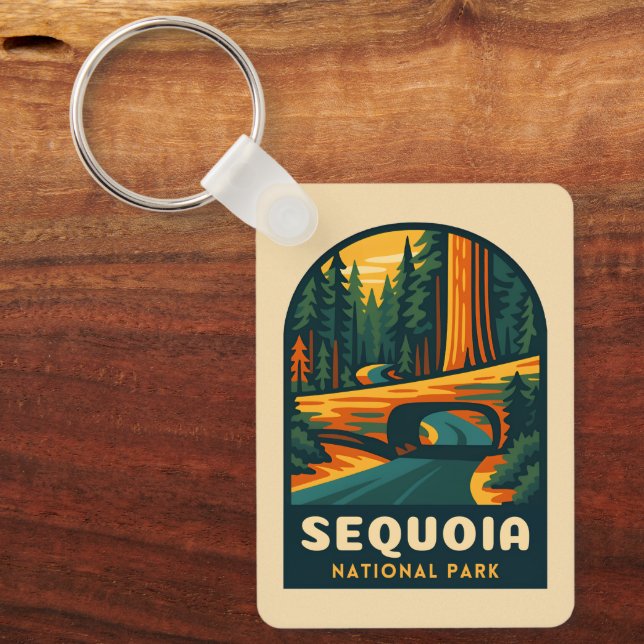 Retro Vintage Travel Sequoia Nationalpark Natursch Schlüsselanhänger (Vorderseite)