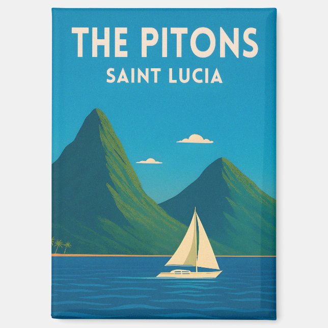 Retro Vintage Travel St Lucia Pitons Caribbean Magnet (Vorderseite)