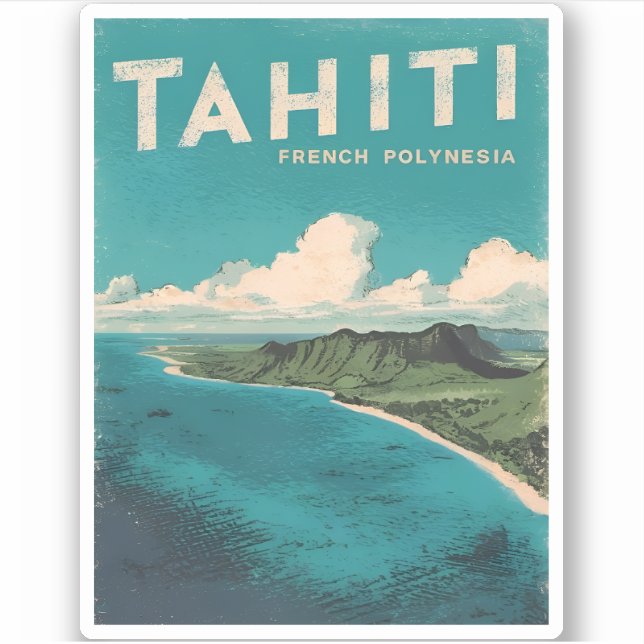 Retro Vintage Travel Tahiti Französisch Polynesien Aufkleber (Vorderseite)
