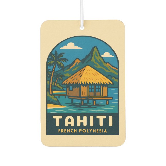 Retro Vintage Travel Tahiti Französisch Polynesien Autolufterfrischer (Vorderseite)