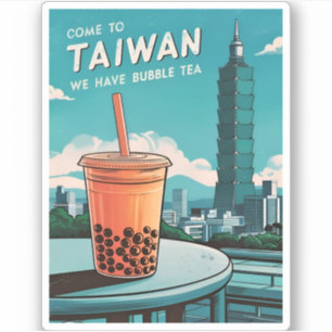 Retro Vintage Travel Taipei 101 Taiwan Boba Tea Aufkleber