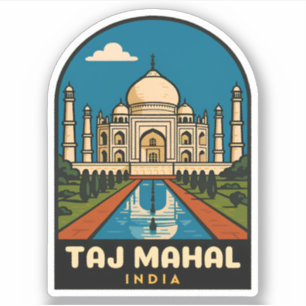 Retro Vintage Travel Taj Mahal India Illustration Aufkleber