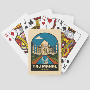 Retro Vintage Travel Taj Mahal India Illustration Spielkarten