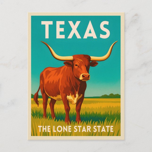 Retro Vintage Travel Texas Longhorn Cattle Postkarte (Vorderseite)