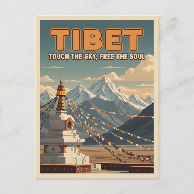 Retro Vintage Travel Tibet Himalayas Landscape Postkarte (Vorderseite)