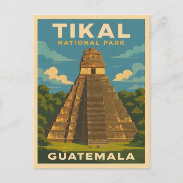 Retro Vintage Travel Tikal Nationalpark Guatemala Postkarte (Vorderseite)