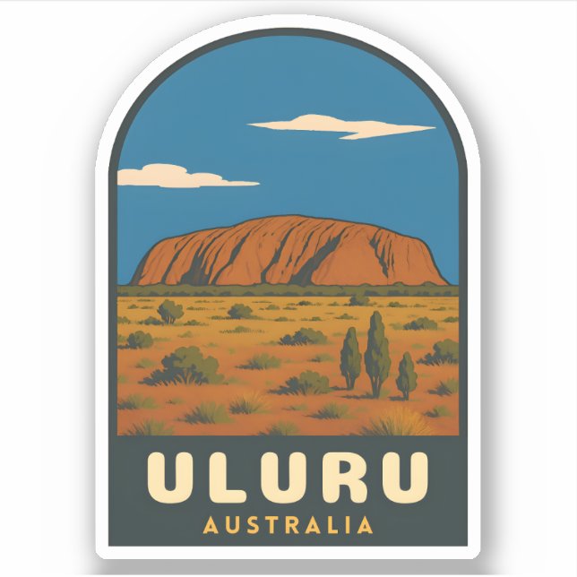 Retro Vintage Travel Uluru Australia Landscape Aufkleber (Vorderseite)