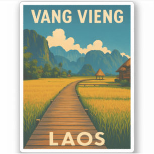 Retro Vintage Travel Vang Vieng Laos Landschaftlic Aufkleber