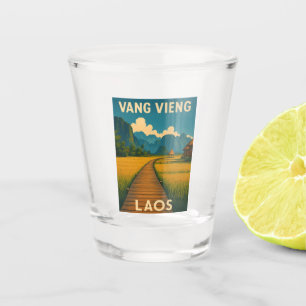Retro Vintage Travel Vang Vieng Laos Landschaftlic Schnapsglas