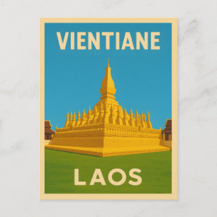 Retro Vintage Travel Vientiane Laos Golden Tempel Postkarte