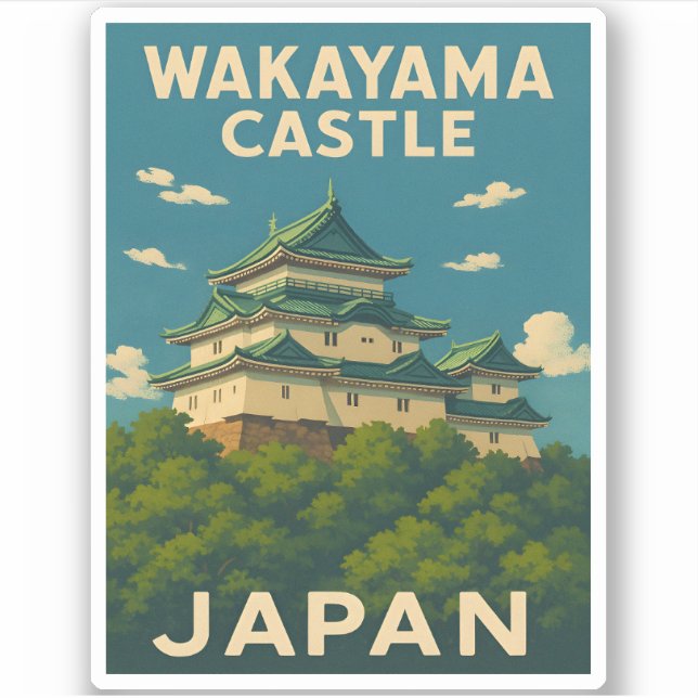 Retro Vintage Travel Wakayama Burg Japan Aufkleber (Vorderseite)