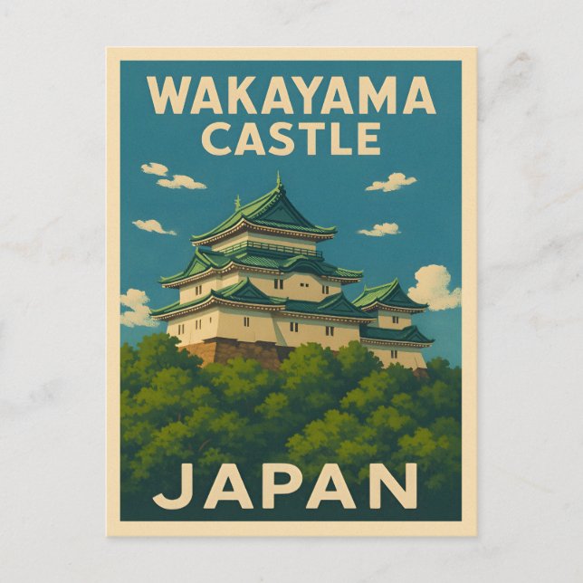 Retro Vintage Travel Wakayama Burg Japan Postkarte (Vorderseite)