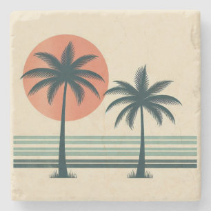 Retro/Vintage Tropische Palmen Bäume Steinuntersetzer