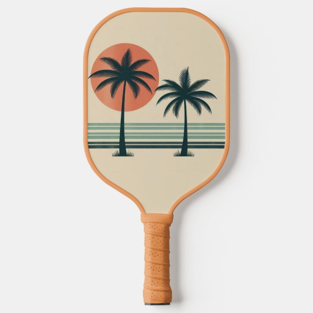 Retro/Vintage tropische Palmen Pickleball Schläger (Vorderseite)