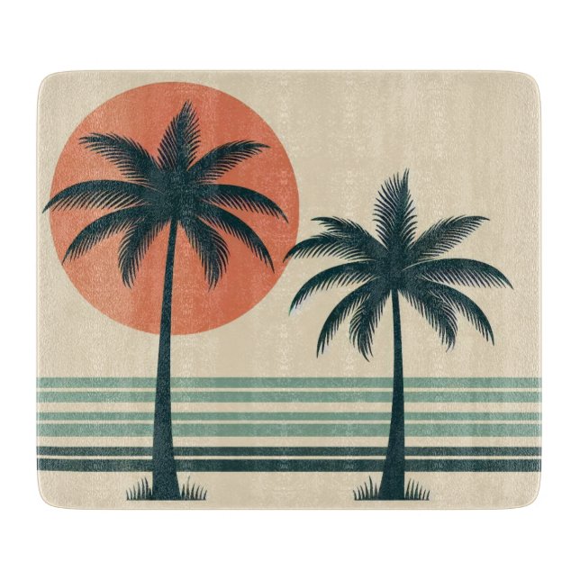 Retro/Vintage tropische Palmen Schneidebrett (Vorderseite)