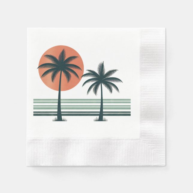 Retro/Vintage tropische Palmen Serviette (Vorderseite)