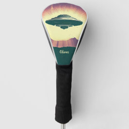 Retro Vintage UFO bei Sonnenuntergang Personalisie Golf Headcover