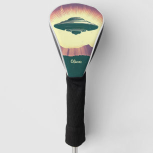 Retro Vintage UFO bei Sonnenuntergang Personalisie Golf Headcover