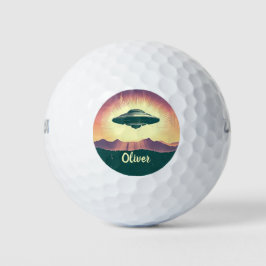 Retro Vintage UFO bei Sonnenuntergang Personalisie Golfball
