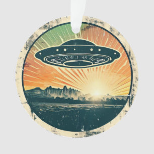 Retro Vintage UFO im Sonnenuntergang Ornament