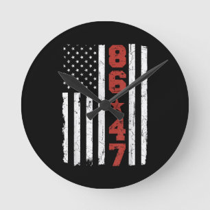 Retro Vintage USA-Flagge 86 47 Anti Trump Runde Wanduhr
