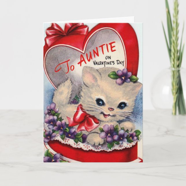 Retro Vintage Valentinekatze Tantenkarte Feiertagskarte (Vorderseite)