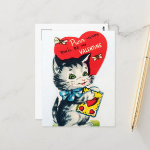 Retro-Vintage Valentinkatze Postkarte