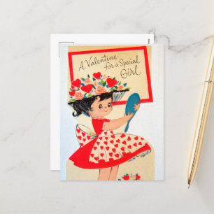 Retro-Vintage-Valentins-Girl Feiertagspostkarte