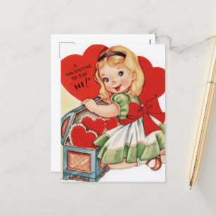 Retro-Vintage-Valentins-Girl Feiertagspostkarte