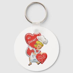 Retro Vintage Valentins Girl Hi Sugar Schlüsselanhänger