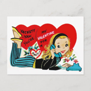 Retro Vintage Valentinskarte Telefon Mädchen Feiertagspostkarte