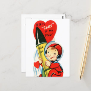 retro-vintage-Valentinsraum-Junge Postkarte