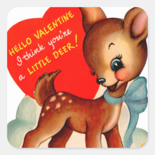 Retro Vintage Valentinstag Hirsch Feiertags-Aufkle Quadratischer Aufkleber