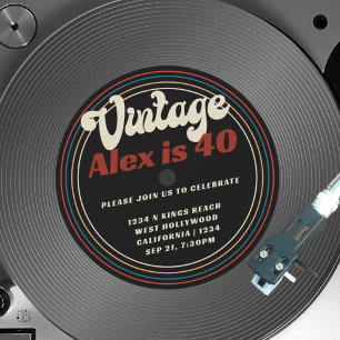 Retro-Vintage-Vinyl-Schallplatten-Foto-Geburtstag Einladung