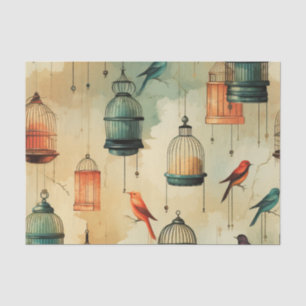 Retro Vintage Vogelkäfige und Vogeldekoupage Seidenpapier