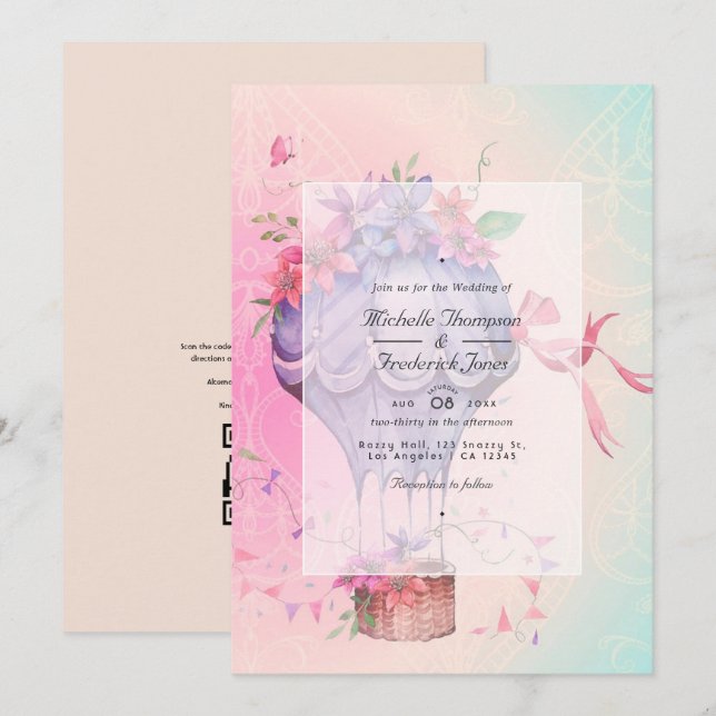 Retro Vintage Wedding Heißluftballon Einladung (Vorne/Hinten)