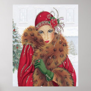 Retro-Vintage-Weihnachten-Art-Deco-Dame-Plakat Poster