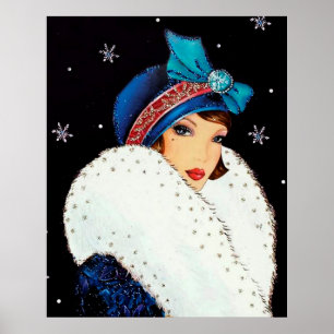 Retro Vintage Weihnachten Art Deco Dame Poster
