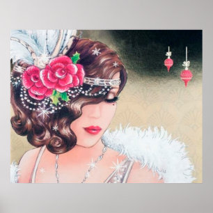 Retro Vintage Weihnachten Art Deco Dame Poster