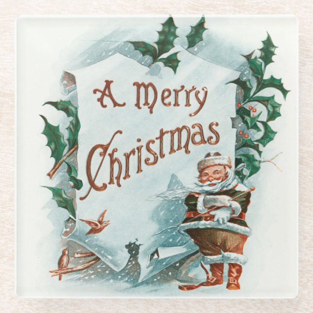 Retro Vintage Weihnachten Cooler Weihnachtsmann Glasuntersetzer (Vorderseite)