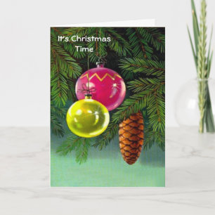 Retro Vintage Weihnachten, Dekorationen auf dem Ba Feiertagskarte