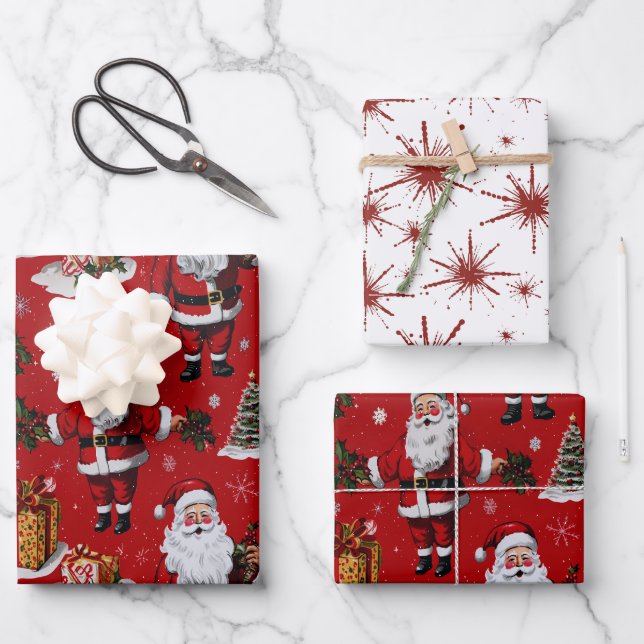 Retro Vintage Weihnachten Geschenkpapier Set (Vorderseite)