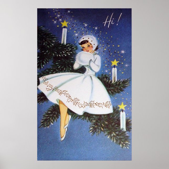Retro Vintage Weihnachten Holliday Lady Poster (Vorne)